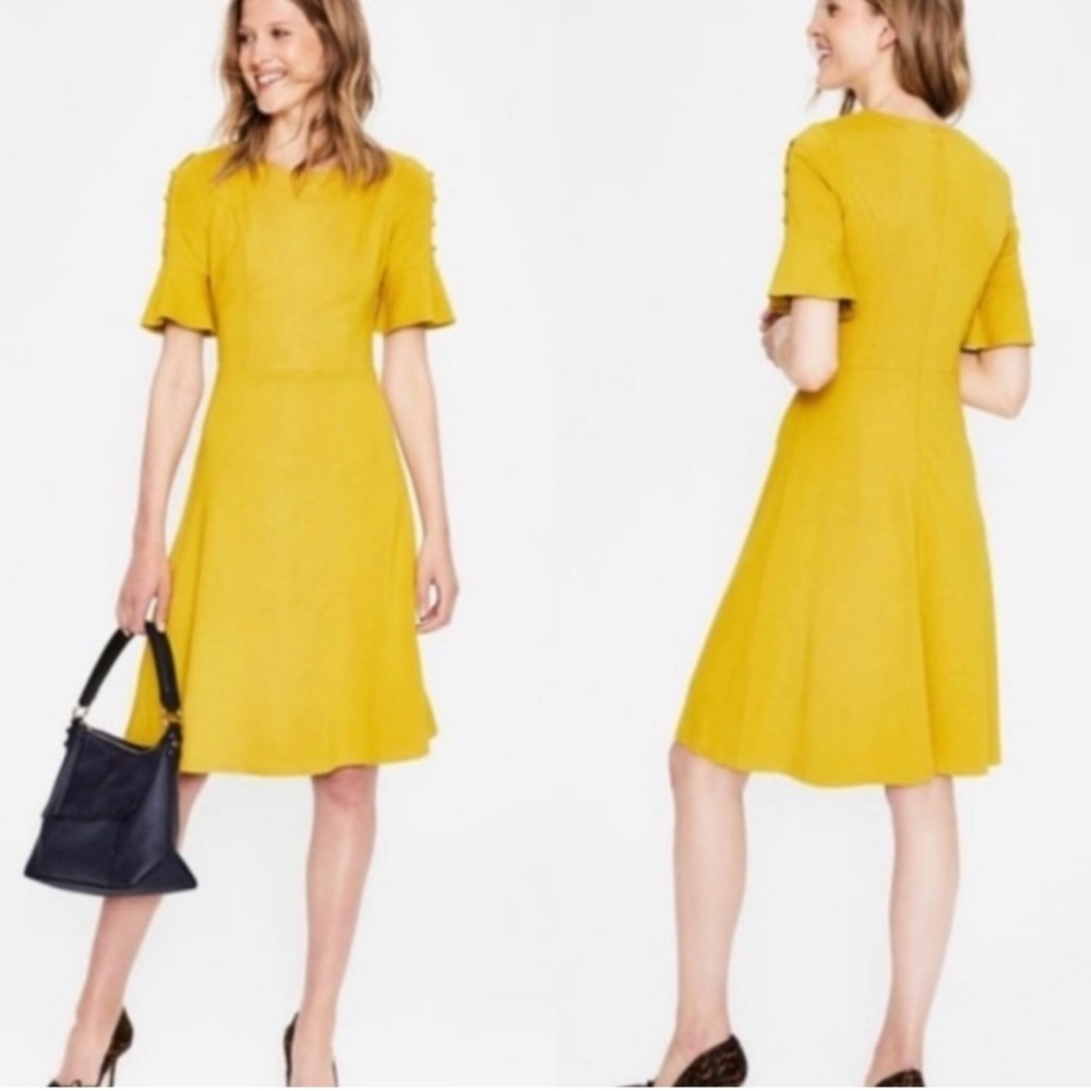 Boden Alexis Jersey Mustard Yellow Knee Length Dress 6P